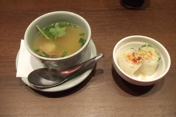 My soup and spring rolls