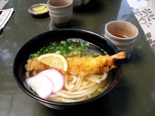 Tempura udon with a shrimp