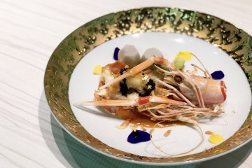 Akaza Shrimp with Sakura Shrimp Sauce and Sansai Vegetables