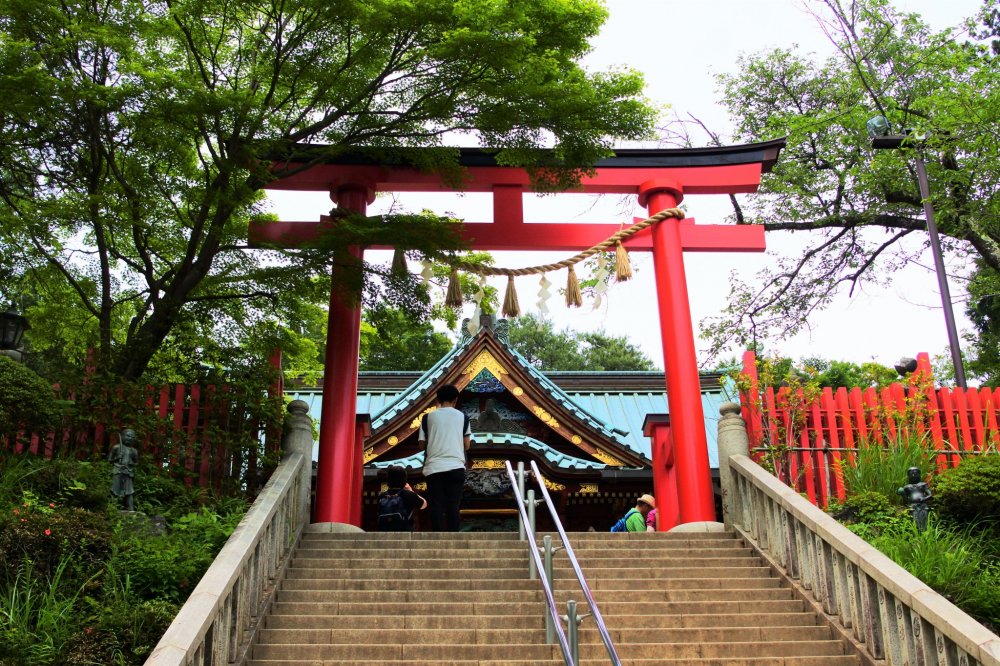 The torii gate associated with Mt. Takao's Yakuou-in