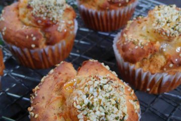 Muffins sprinkled with hemp hearts