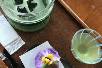Beautiful wagashi and green tea near Matsue Castle