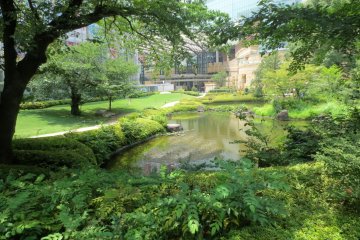 A glimpse of the pond looking towards Mori Tower