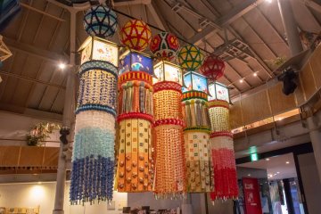 Tanabata decorations on display at the Sendai Tanabata Museum