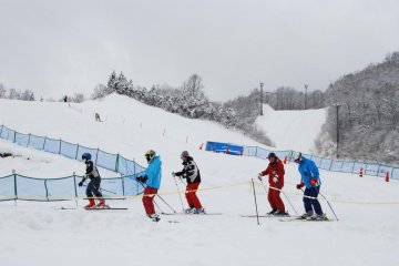 The first skiers of the season test out the slopes.
