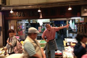 The 4th generation owner of this tofu shop is in his element at Nishiki Food Markets in Central Kyoto