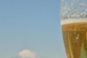 ビールをぐびっ。富士山に乾杯！