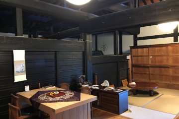 In the large temple kitchen; sit at the table or on tatami