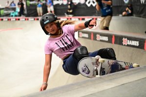 Sky Brown competing in Women’s Skateboard Park during X Games Summer 2021.