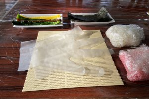Ingredients for making sushi rolls