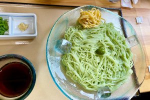 Green somen noodles kneaded with olives