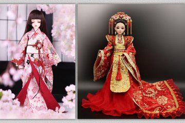 Кукла в кимоно (слева) и китайская невеста