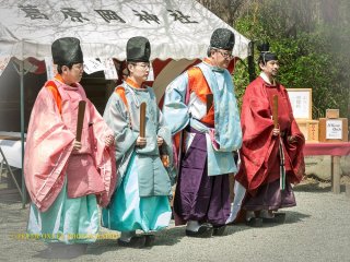 Shinto priests preparing for a ceremony