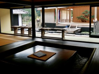 Living area with a traditional kotatsu table 