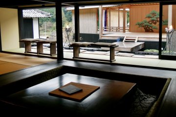 Living area with a traditional kotatsu table 