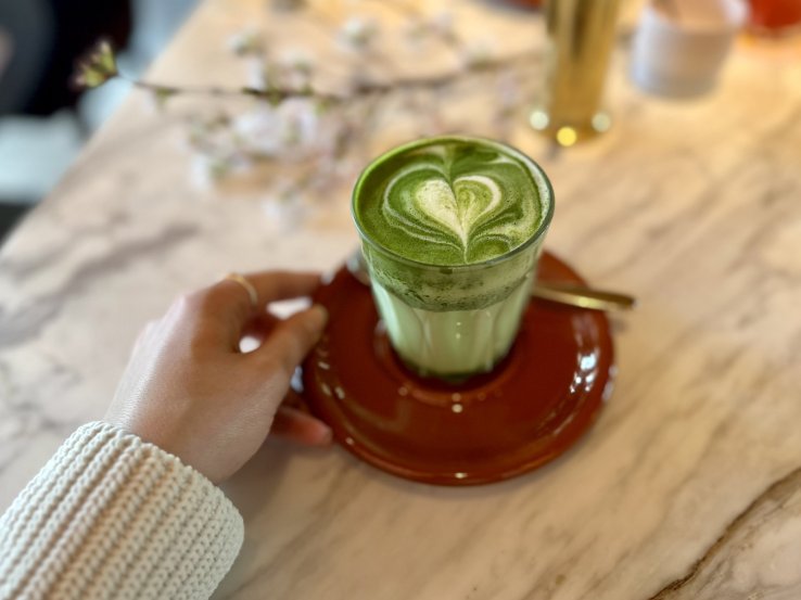 Show your love for cherry blossoms with a matcha latte