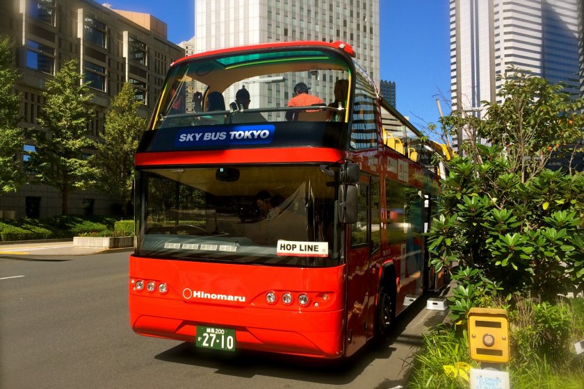 The Sky Hop Bus parked at Bus Stop No.1, Keio Plaza Hotel Tokyo