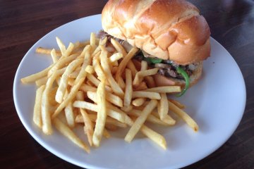 <p>The Philly cheesesteak sandwhich comes with shoestring french fries</p>