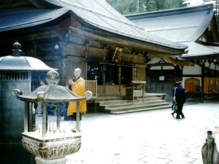 Monks on a mountain top temple at koya san.