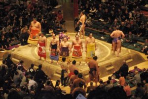 Wrestlers performing the ring entering ceremony