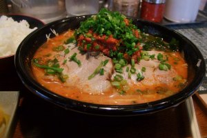 Up close and personal with the very spicy &quot;ookara ramen&quot;