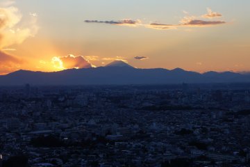 <p>Вид на гору Фудзи со смотровой площадки Эбису Гарден Плэйс. В ясный день картина действительно прекрасна, без другого высотного здания или сооружения блокирующего вид.</p>